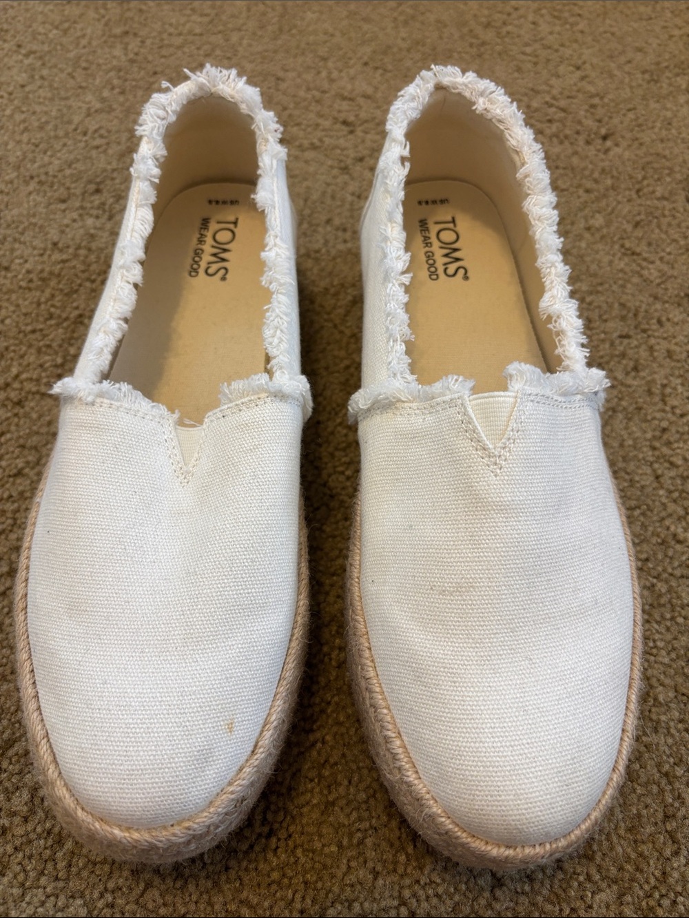 TOMS White Canvas Frayed-Edge Espadrilles